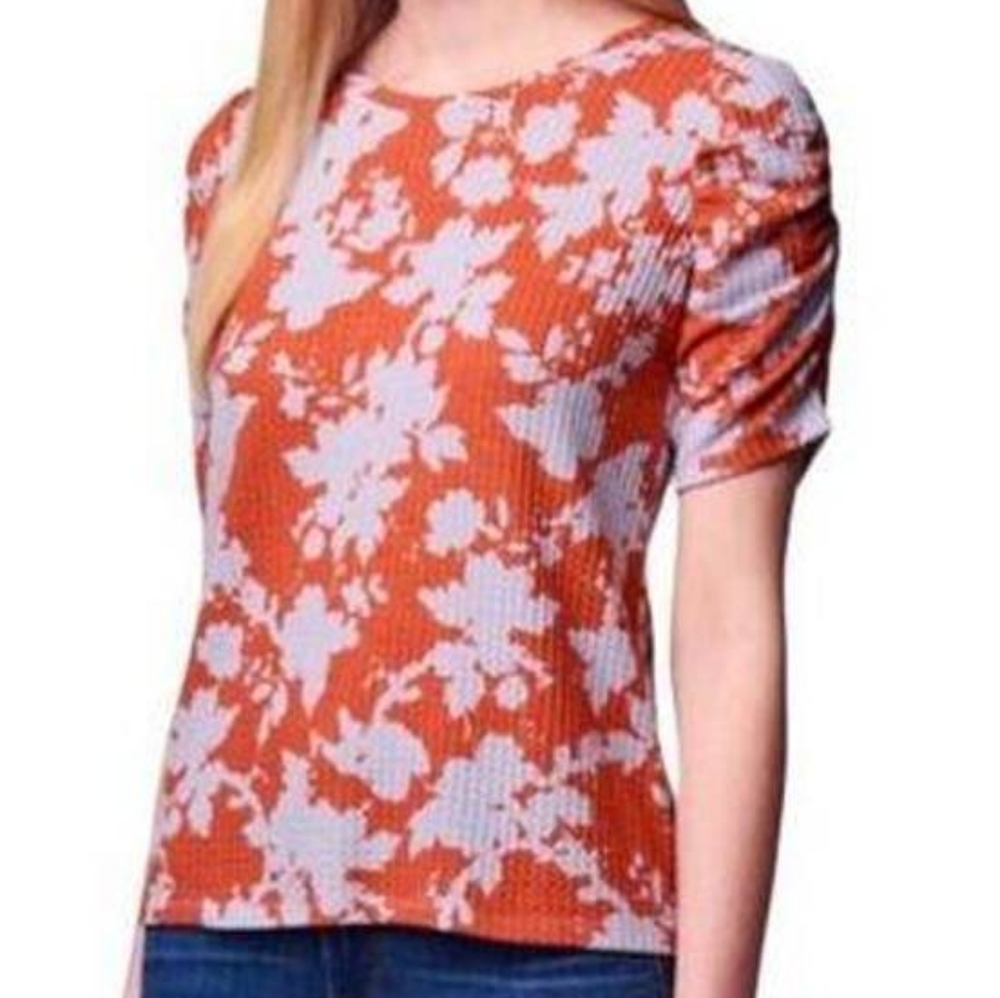 Simply Vera Vera Wang Red / Grey Puffy Cinched Elbow Sleeve Blouse | Size XL